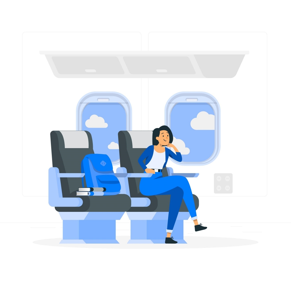 vector image of a woman in aero plane watching sky through window